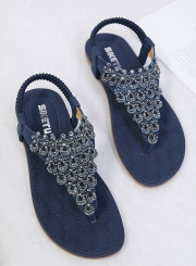 Fashion Summer Bohemia Beach Thong Flat Sandals With String Bead