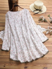 Irregular Floral Print Patchwork Long Sleeve Blouse For Women