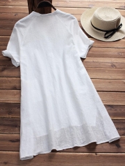 Solid Buttoned Cotton Casual Dress