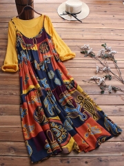 Two Picecs Ethnic Print Vintage Maxi Dress For Women