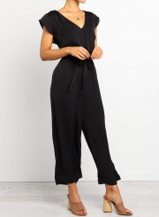 Cap Sleeve Detachable Waist Tie Jumpsuit