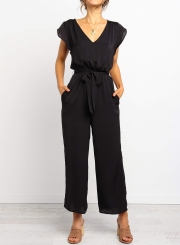 Cap Sleeve Detachable Waist Tie Jumpsuit