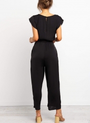 Cap Sleeve Detachable Waist Tie Jumpsuit