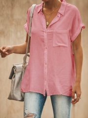 Summer Cool Solid Color V-Neck Short-Sleeved Casual Wear