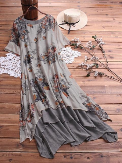 Double layered Floral Print Maxi Dress