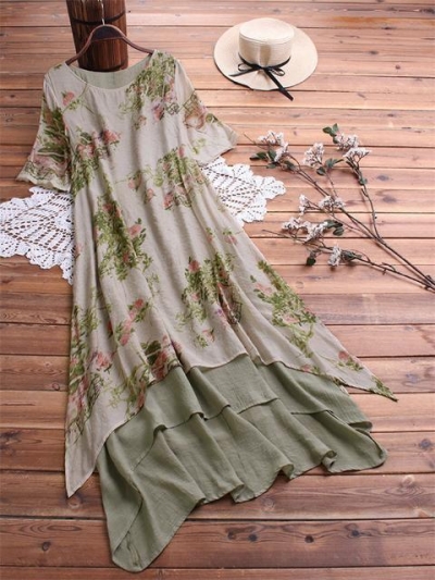 Double layered Floral Print Maxi Dress zecalaba.com