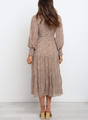 Round Neck Long Sleeve Tiered Midi Dress