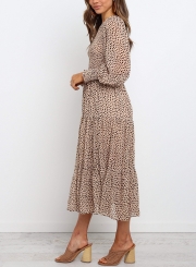 Round Neck Long Sleeve Tiered Midi Dress