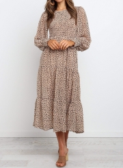 Round Neck Long Sleeve Tiered Midi Dress