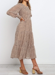 Round Neck Long Sleeve Tiered Midi Dress