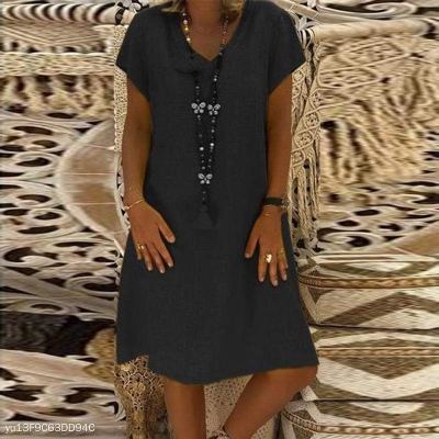 Elegant V Neck Short Sleeve Plain Casual Dress zecalaba.com