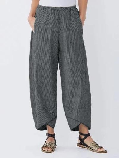 Summer Pockets Striped Casual Capri Pants zecalaba.com