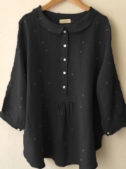 Long Sleeve Cotton-Blend Blouse