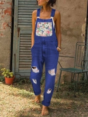 Flora Casual Denim Shredded Jumpsuit