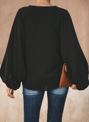 LONG BALLOON SLEEVE BLOUSE - BLACK