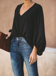 LONG BALLOON SLEEVE BLOUSE - BLACK