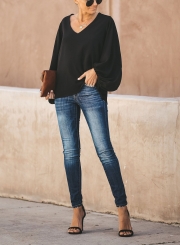 LONG BALLOON SLEEVE BLOUSE - BLACK