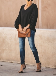 LONG BALLOON SLEEVE BLOUSE - BLACK