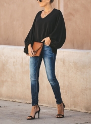 LONG BALLOON SLEEVE BLOUSE - BLACK