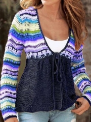 V Neck Tribal Knitted Long Sleeve Sweater