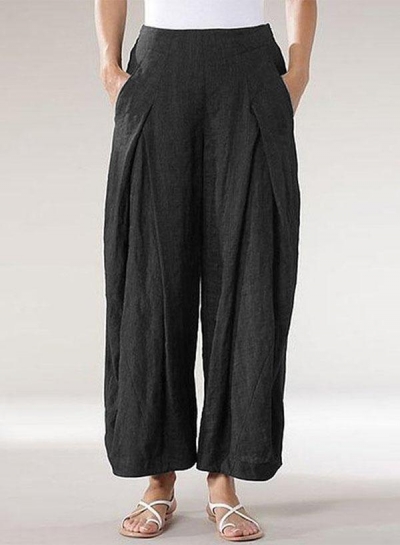 Vintage Elastic Waist Wide Legs Loose Pants zecalaba.com