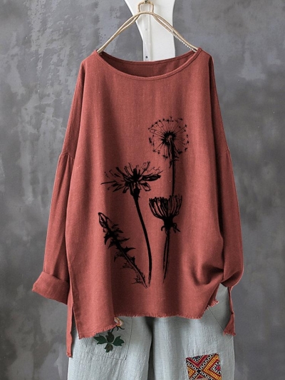 Casual Print Flower Long Sleeve Autumn Shirt zecalaba.com