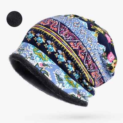 Useful Cotton Print Stripe Beanie Hat Outdoor Windproof For Both Head And Neck Warmer Snow Hat zecalaba.com