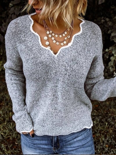 Casual V Neck Long Sleeve Women's Sweaters zecalaba.com