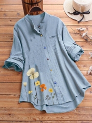 Flower Print Colorful Button Long Sleeve Shirt For Women