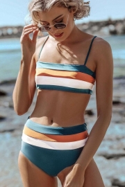 Mid Waist Stripe Print Bikini