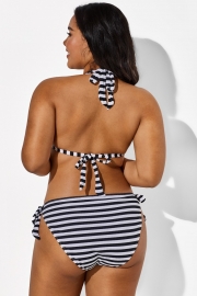 Self Tie Striped Ribbed Triangle Bikini Set