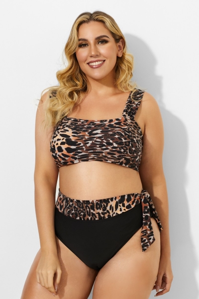 Jungle Shirred High Waist Leopard Print Bikini Set