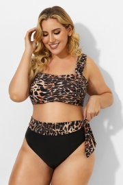 Jungle Shirred High Waist Leopard Print Bikini Set
