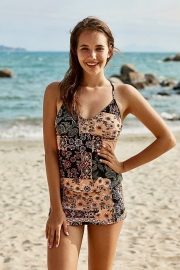 Strap V Neck Lattice Tankini Set