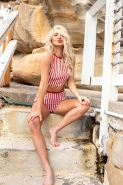Rust & White Stripes Bikini Sets