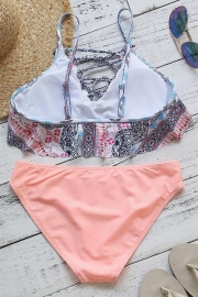 GirlOnStyle Bohemian Lace-up Printing Bikini Set