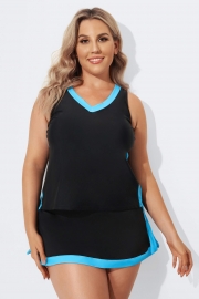 Black & Blue V-Neck Tummy Control Tankini Set