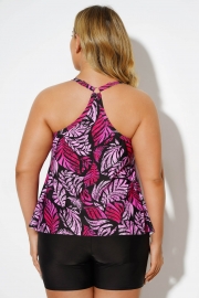 Fuchsia Leaf Longer Length Mesh Tankini Top