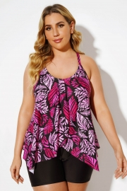 Fuchsia Leaf Longer Length Mesh Tankini Top