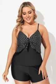 Black Dots Sweetheart Neck Tie Front Tankini Top