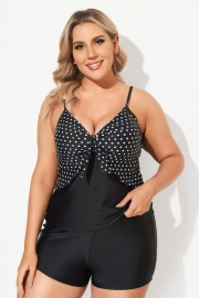 Black Dots Sweetheart Neck Tie Front Tankini Top