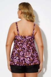 V-Neck Printed Adjustable Straps Tankini for Lady