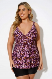 V-Neck Printed Adjustable Straps Tankini for Lady