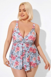 Flower Print V-Neck Underwire Elegant Tankini