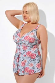 Flower Print V-Neck Underwire Elegant Tankini