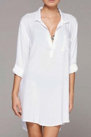 Solid White Oversize Tunic Cover Up Blouse