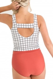 WHITE CHECKER V NECK TANKINI SET