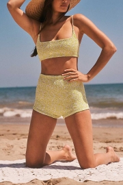 Lime Flower Pica Smocked Bike Short Bikini Set