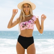 Floral Print Ruffle One Shoulder Bikini Set