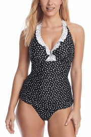 HOT SPOTS HALTER UNDERWIRE TANKINI TOP WITH FOLD-OVER BOTTOM